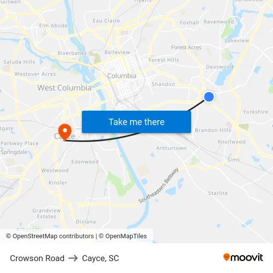 Crowson Road to Cayce, SC map