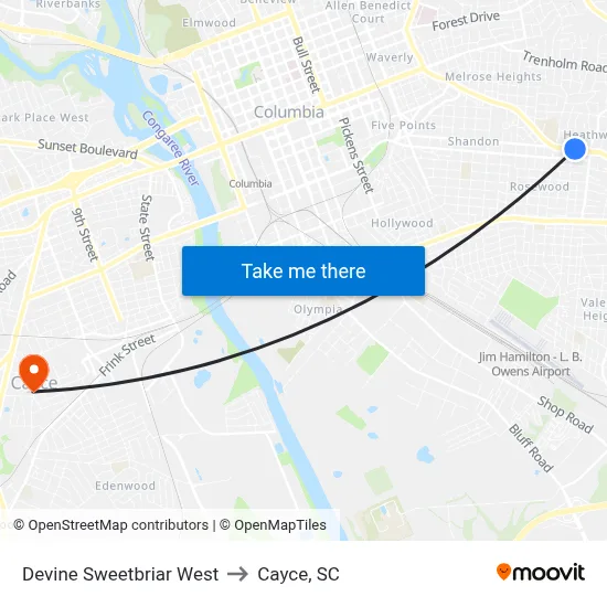 Devine Sweetbriar West to Cayce, SC map