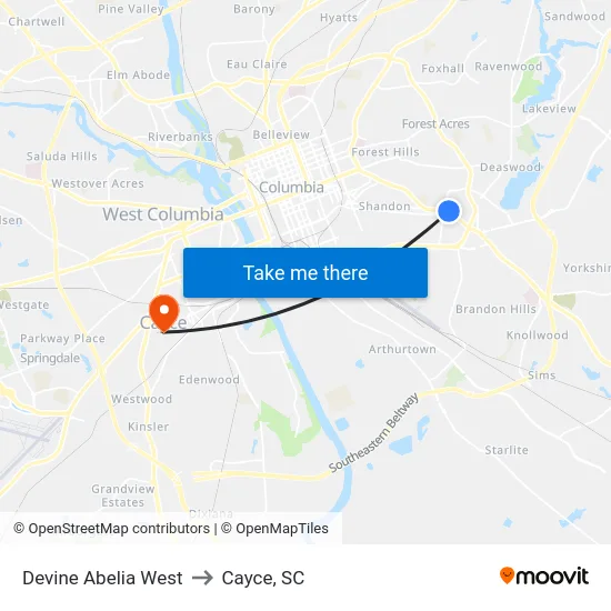 Devine Abelia West to Cayce, SC map
