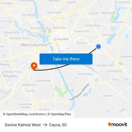 Devine Kalmia West to Cayce, SC map