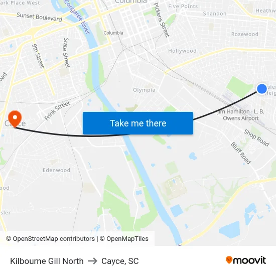 Kilbourne Gill North to Cayce, SC map