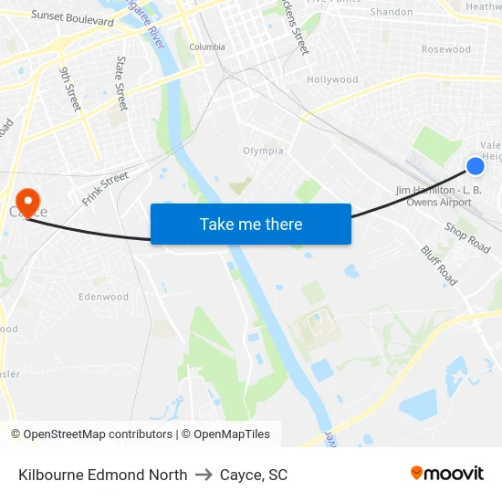 Kilbourne Edmond North to Cayce, SC map