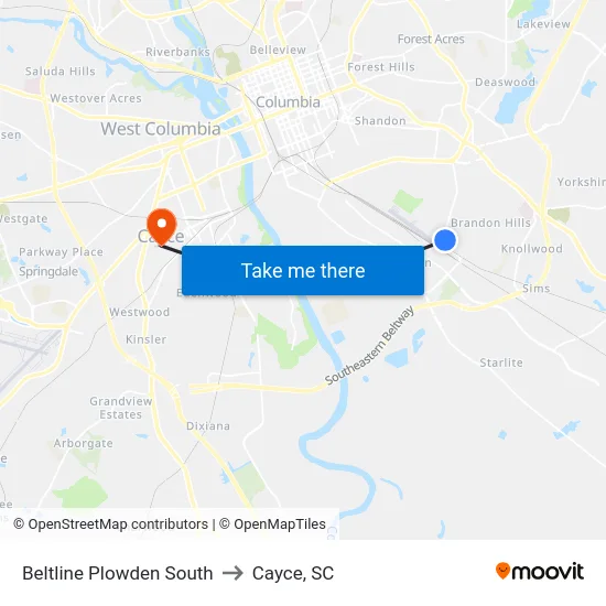 Beltline Plowden South to Cayce, SC map