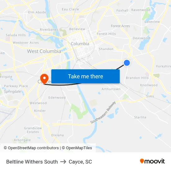 Beltline Withers South to Cayce, SC map