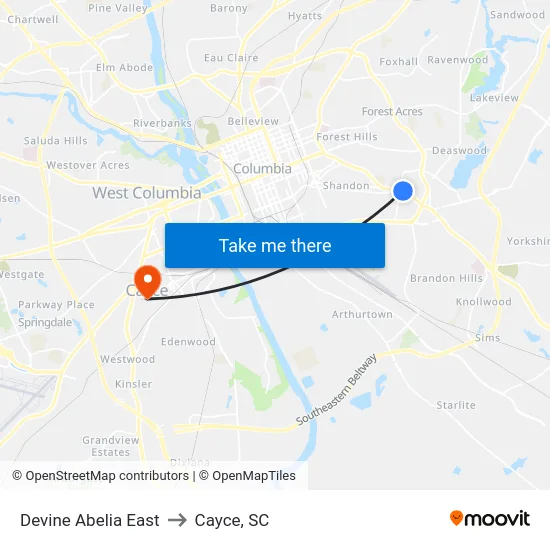 Devine Abelia East to Cayce, SC map