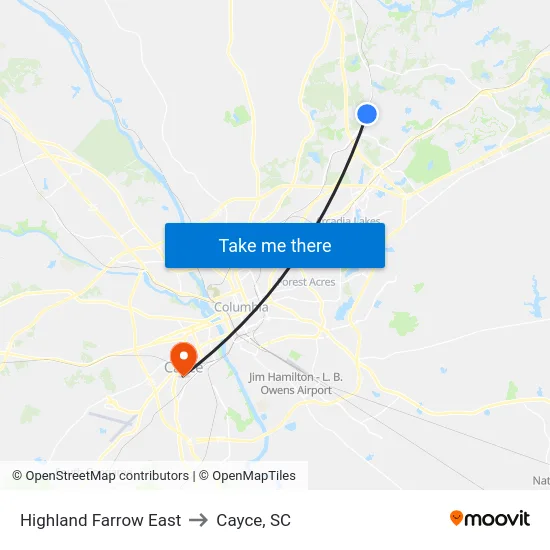 Highland Farrow East to Cayce, SC map
