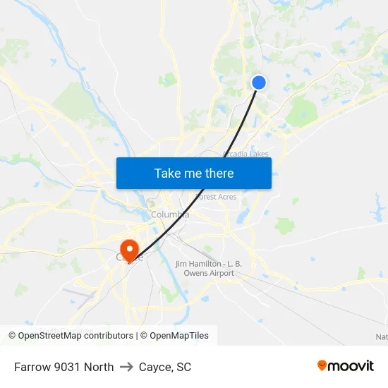 Farrow 9031 North to Cayce, SC map