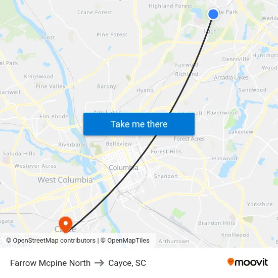 Farrow Mcpine North to Cayce, SC map
