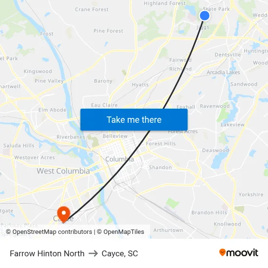 Farrow Hinton North to Cayce, SC map