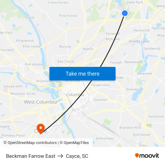 Beckman Farrow East to Cayce, SC map