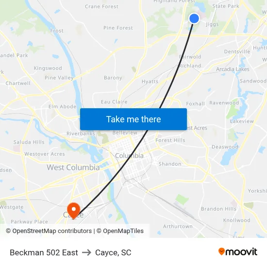 Beckman 502 East to Cayce, SC map
