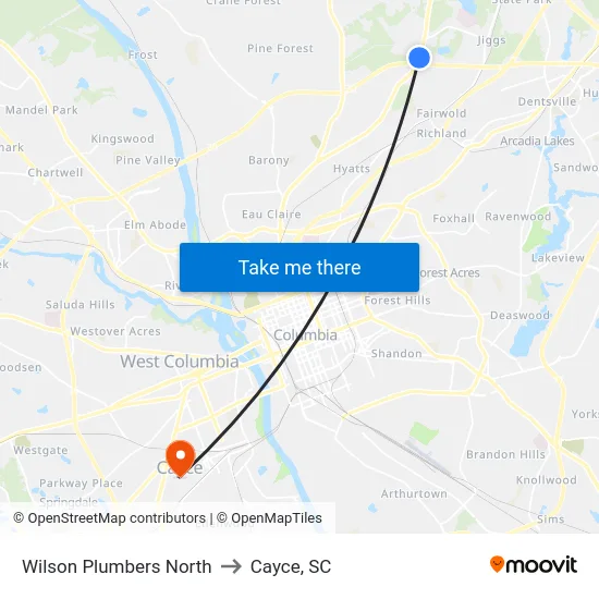 Wilson Plumbers North to Cayce, SC map