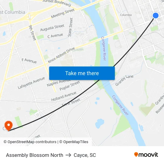 Assembly Blossom North to Cayce, SC map