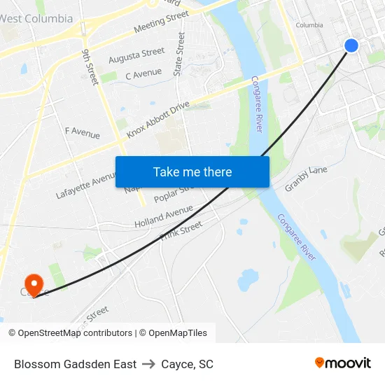Blossom Gadsden East to Cayce, SC map