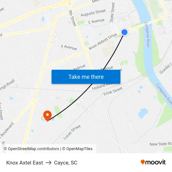 Knox Axtel East to Cayce, SC map