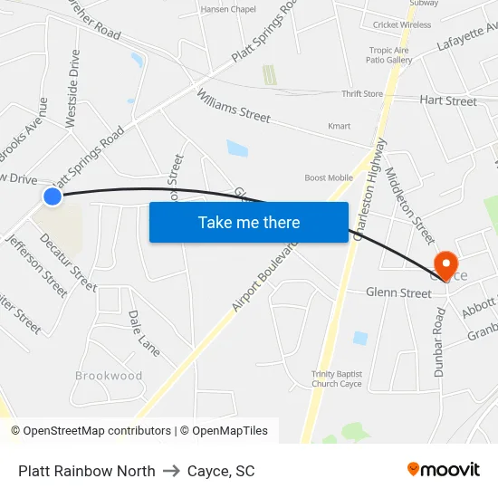 Platt Rainbow North to Cayce, SC map