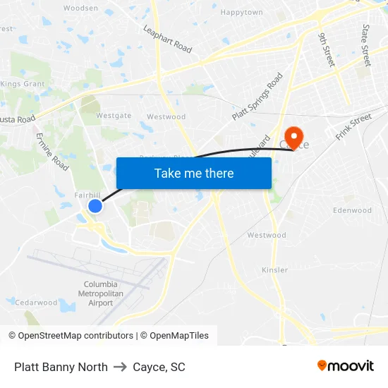 Platt Banny North to Cayce, SC map