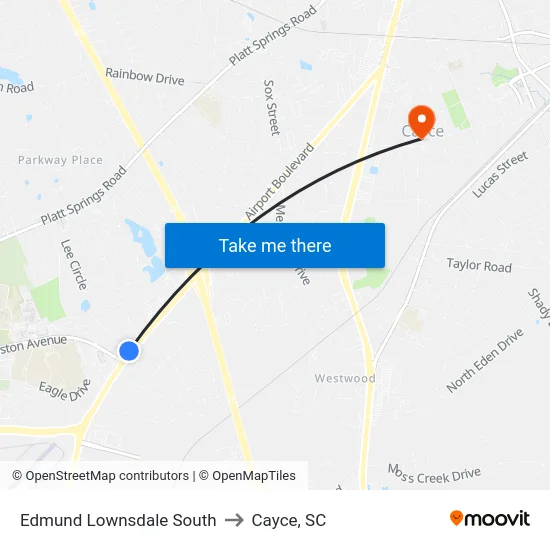 Edmund Lownsdale South to Cayce, SC map