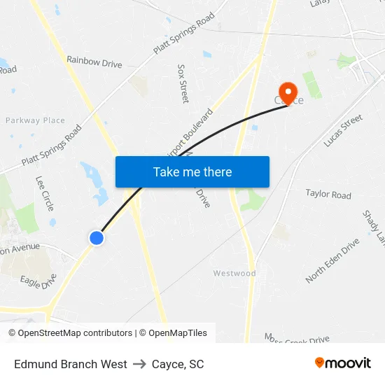 Edmund Branch West to Cayce, SC map