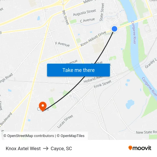 Knox Axtel West to Cayce, SC map