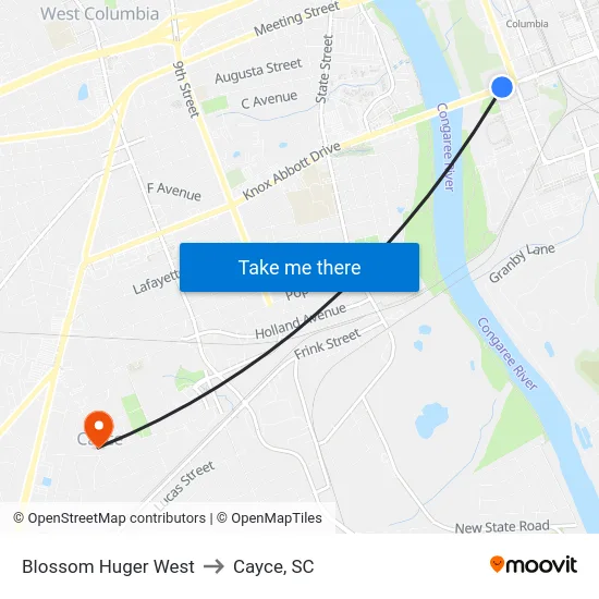Blossom Huger West to Cayce, SC map