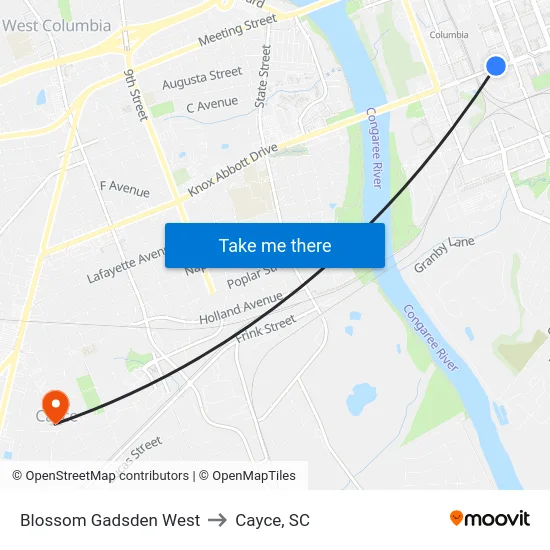 Blossom Gadsden West to Cayce, SC map