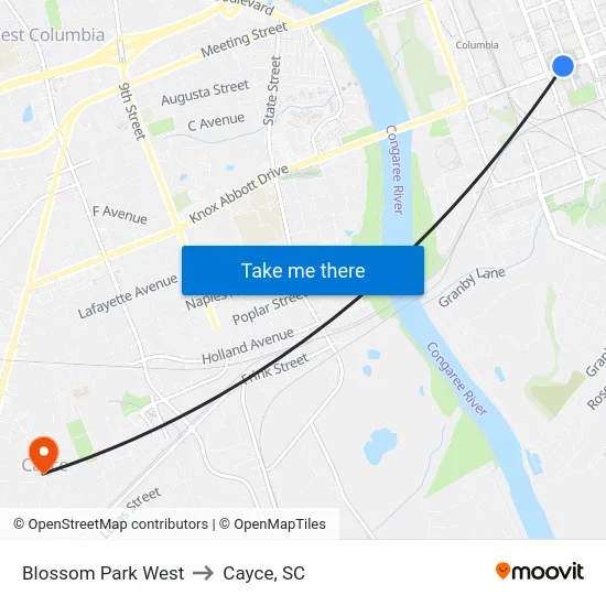 Blossom Park West to Cayce, SC map