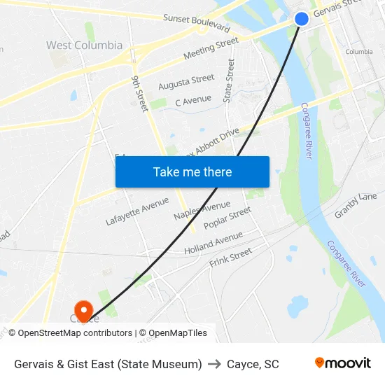 Gervais & Gist East (State Museum) to Cayce, SC map