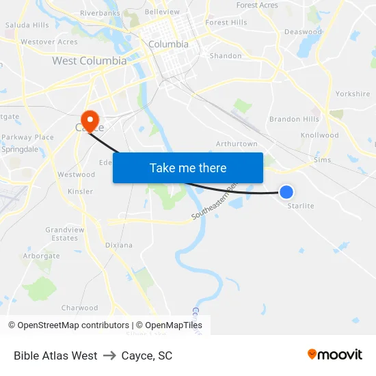 Bible Atlas West to Cayce, SC map
