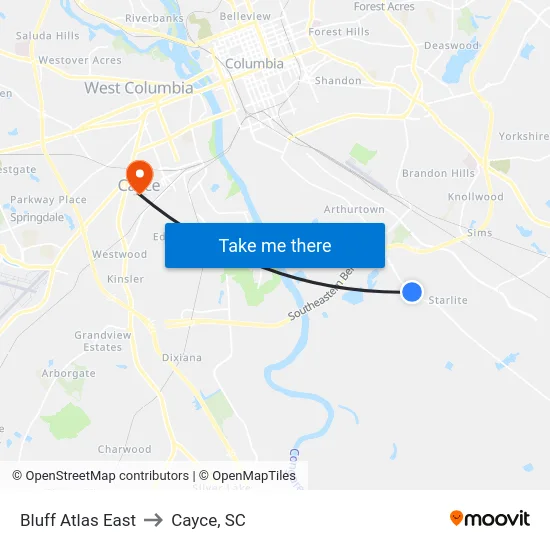 Bluff Atlas East to Cayce, SC map