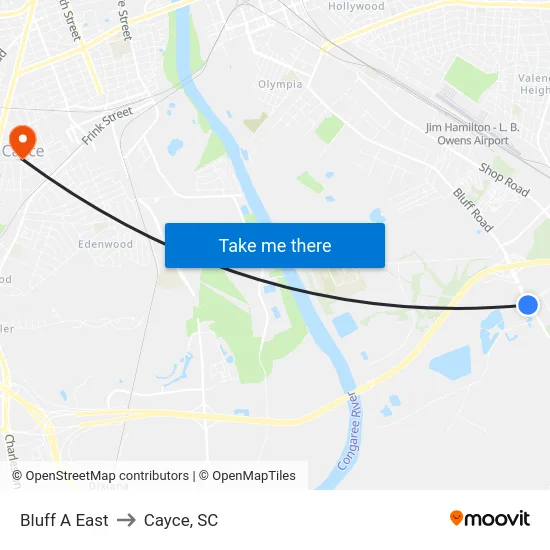 Bluff A East to Cayce, SC map