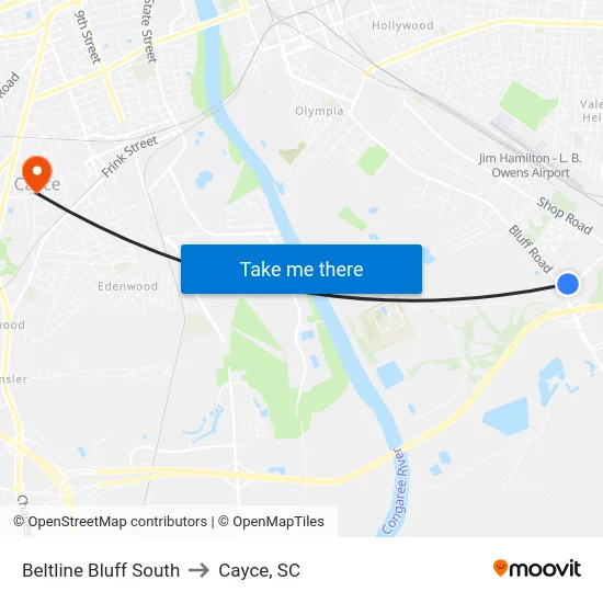 Beltline Bluff South to Cayce, SC map