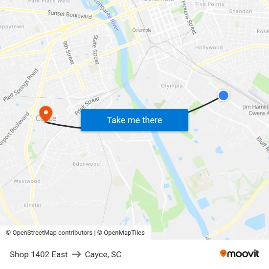 Shop 1402 East to Cayce, SC map