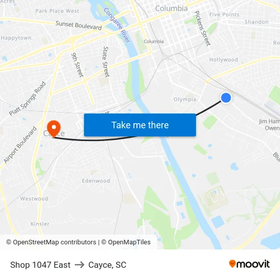 Shop 1047 East to Cayce, SC map