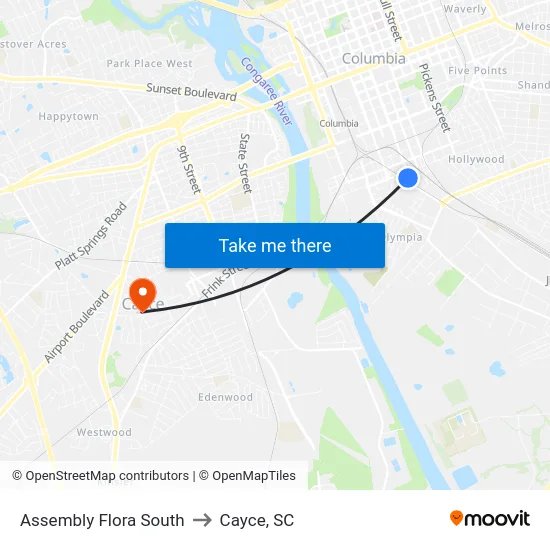 Assembly Flora South to Cayce, SC map