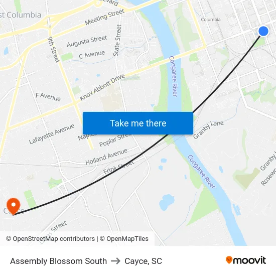 Assembly Blossom South to Cayce, SC map