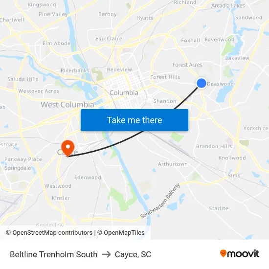 Beltline Trenholm South to Cayce, SC map