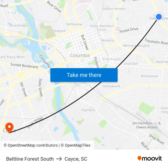 Beltline Forest South to Cayce, SC map