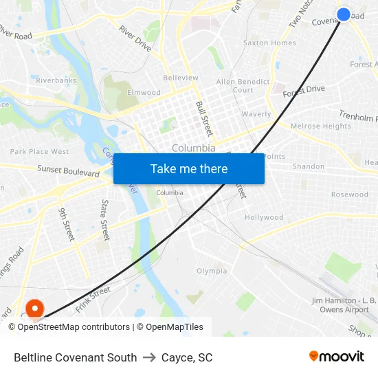 Beltline Covenant South to Cayce, SC map