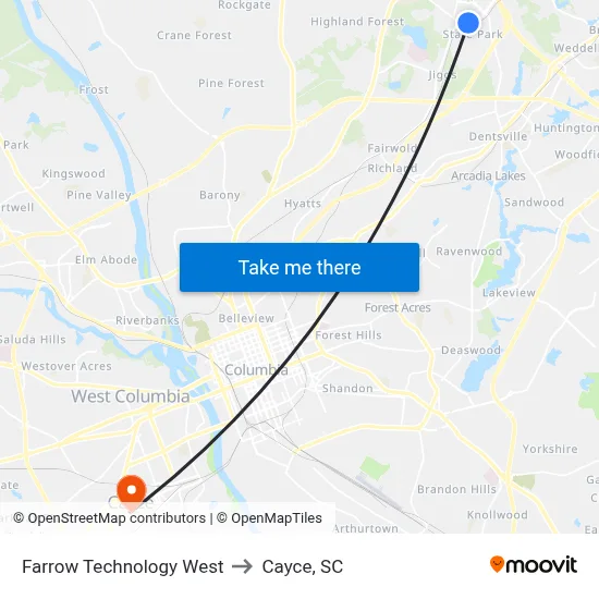 Farrow Technology West to Cayce, SC map