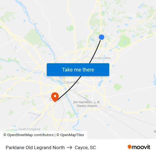 Parklane Old Legrand North to Cayce, SC map