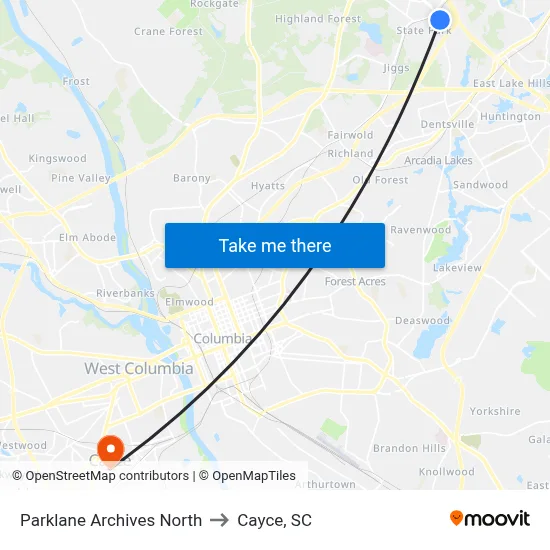 Parklane Archives North to Cayce, SC map
