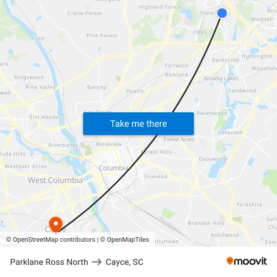 Parklane Ross North to Cayce, SC map