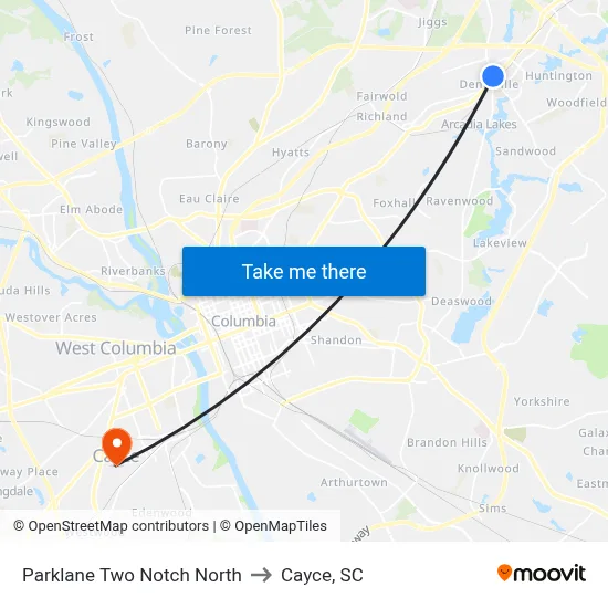 Parklane Two Notch North to Cayce, SC map