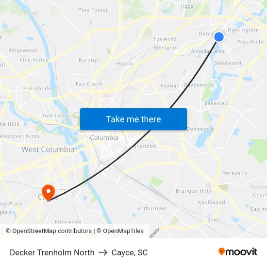 Decker Trenholm North to Cayce, SC map