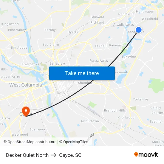 Decker Quiet North to Cayce, SC map
