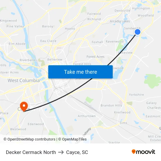 Decker Cermack North to Cayce, SC map