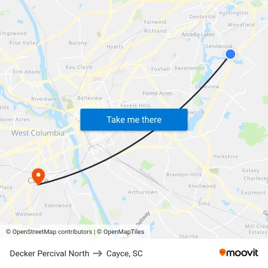 Decker Percival North to Cayce, SC map
