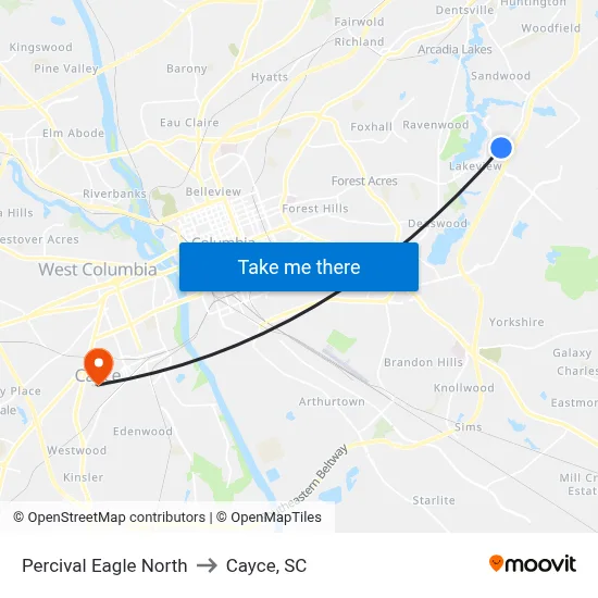 Percival Eagle North to Cayce, SC map