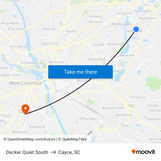 Decker Quiet South to Cayce, SC map